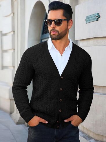 Runcati Mens Cardigan Sweater Casual Cable Knitted V Neck Button Down Winter Chunky Sweaters in Saudi Arabia