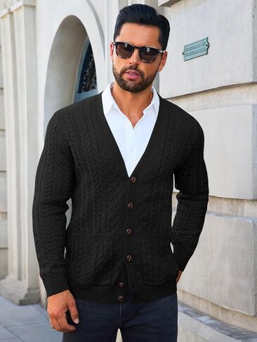 Runcati Mens Cardigan Sweater Casual Cable Knitted V Neck Button Down Winter Chunky Sweaters in Saudi Arabia