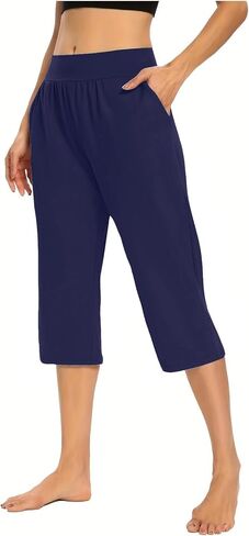 Capri Pants for Women Loose Yoga Leggings Summer Casual High Waist Capris Stretch Cropped Pant with Pocket in Saudi Arabia