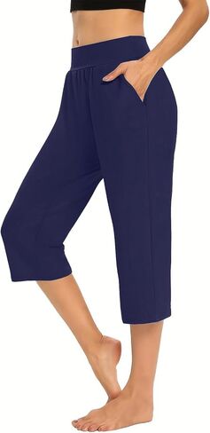Capri Pants for Women Loose Yoga Leggings Summer Casual High Waist Capris Stretch Cropped Pant with Pocket in Saudi Arabia