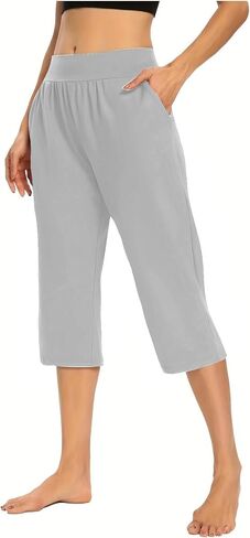Capri Pants for Women Loose Yoga Leggings Summer Casual High Waist Capris Stretch Cropped Pant with Pocket in Saudi Arabia