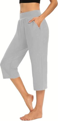 Capri Pants for Women Loose Yoga Leggings Summer Casual High Waist Capris Stretch Cropped Pant with Pocket in Saudi Arabia