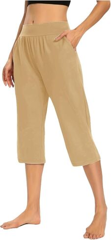 Capri Pants for Women Loose Yoga Leggings Summer Casual High Waist Capris Stretch Cropped Pant with Pocket in Saudi Arabia