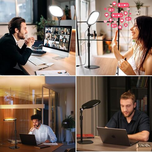Video Conference Light for Zoom Meeting, Desk Light with Stand and Phone Holder, Laptop Light for Webcam Lighting/Video Calls Working from Home in Kuwait
