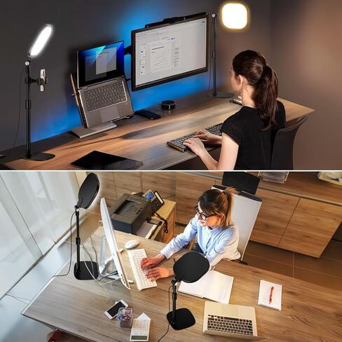 Video Conference Light for Zoom Meeting, Desk Light with Stand and Phone Holder, Laptop Light for Webcam Lighting/Video Calls Working from Home in Kuwait
