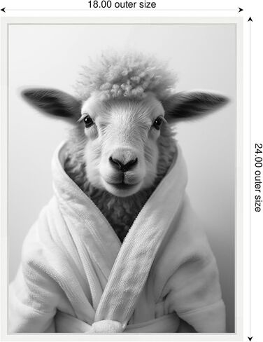 Kate and Laurel Sheep Bathroom Art Towel Robe Black and White Framed Canvas Wall Art by The Creative Bunch Studio 18 x 24 Sylvie White, Whimsical, Animals, Humor Art for Wall Decor, Living Room, in Saudi Arabia