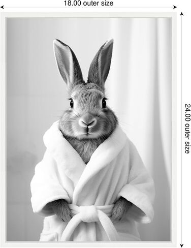 Kate and Laurel Bunny Bathny Art Plains Robe Black and White Canvas Wall Art By Creative Bunch Studio 18 × 24 Sylvie White ، غريب الأطوار ، فن الحمام لديكور الجدار ، غرفة المعيشة ، in Saudi Arabia