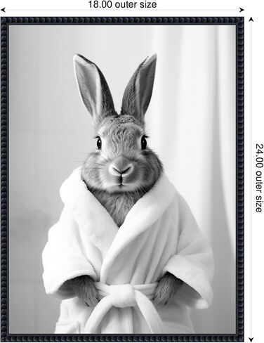 Kate and Laurel Bunny Bathroom Art Towel Robe Black and White Framed Canvas Wall Art by The Creative Bunch Studio 18 x 24 Sylvie Beaded Black, Whimsical, Animals, Bathroom Art for Wall Decor in Saudi Arabia