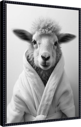 Kate and Laurel Sheep Bathroom Art Pafel Robe Robe Black and White Canvas Wall Art By The Creative Bunch Studio 18 × 24 Sylvie Beaded Black ، غريب الأطوار ، فنون الفكاهة لديكور الجدران ، غرفة المعيشة in Saudi Arabia