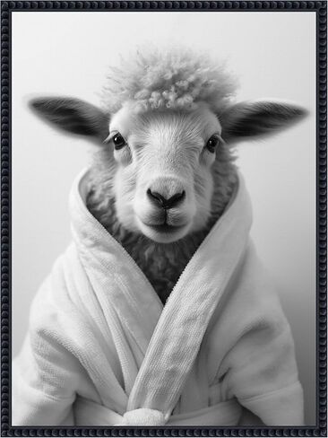 Kate and Laurel Sheep Bathroom Art Pafel Robe Robe Black and White Canvas Wall Art By The Creative Bunch Studio 18 × 24 Sylvie Beaded Black ، غريب الأطوار ، فنون الفكاهة لديكور الجدران ، غرفة المعيشة in Saudi Arabia