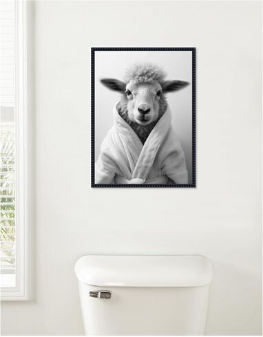 Kate and Laurel Sheep Bathroom Art Pafel Robe Robe Black and White Canvas Wall Art By The Creative Bunch Studio 18 × 24 Sylvie Beaded Black ، غريب الأطوار ، فنون الفكاهة لديكور الجدران ، غرفة المعيشة in Saudi Arabia