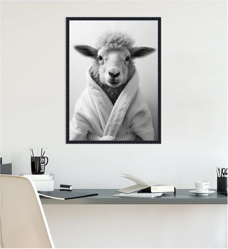 Kate and Laurel Sheep Bathroom Art Pafel Robe Robe Black and White Canvas Wall Art By The Creative Bunch Studio 18 × 24 Sylvie Beaded Black ، غريب الأطوار ، فنون الفكاهة لديكور الجدران ، غرفة المعيشة in Saudi Arabia