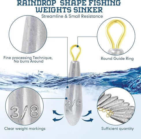 24 Pcs Drop Shot Fishing Weights Kit Freshwater Catfishing Fishing Sinker Bass Casting Removable Fishing Line Weights Saltwater Streamlined Snap Weight for Trolling Surf Tackle in Kuwait