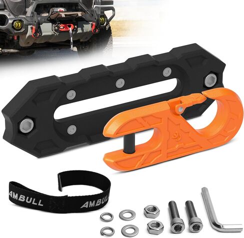 Towing Winch Fairleads with Tow Hook, Upgrade Al Hawse Fairlead with G80 Heavy Duty Forged Steel Winch Hook for Electric Winch, 33000lb Break Strength, for Synthetic Rope Recorvery, BlackBlack in Saudi Arabia