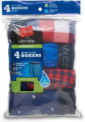 ملخصات Boys Boys Hanes Boys W/Comfortsoft Weistband ، متنوعة 4 عبوات in Kuwait