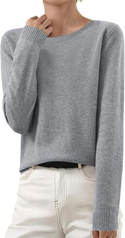 Knitting Cotton Sweaters for Women Crewneck Solid Color Long Sleeve Pullover 2025 Casual Slim Sweater Tops in Saudi Arabia