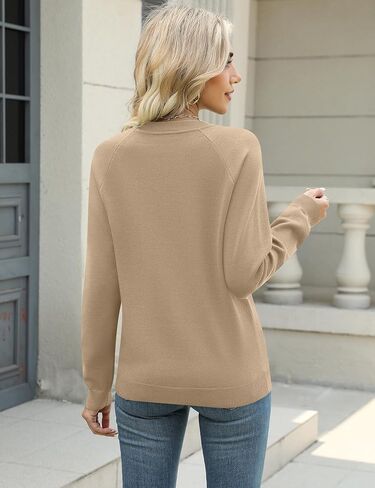 Rapbin Womens Sweater Crew Neck Long Sleeve Knit Lightweight Pullover Tops Casual Buttons Decor Tunic in Kuwait