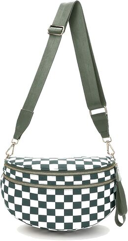 Spacious Checkered Nylon Crossbody Bag,Bum Bags for Women Crossbody,Large Slouchy Belt Bag witn Adjustable Shoulder Strap in Saudi Arabia