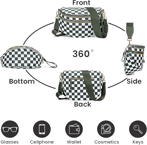 Spacious Checkered Nylon Crossbody Bag,Bum Bags for Women Crossbody,Large Slouchy Belt Bag witn Adjustable Shoulder Strap in Saudi Arabia