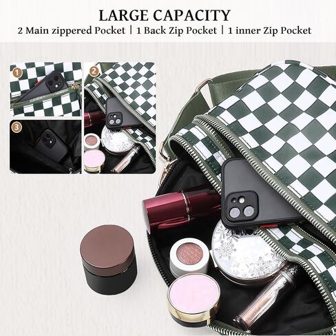 Spacious Checkered Nylon Crossbody Bag,Bum Bags for Women Crossbody,Large Slouchy Belt Bag witn Adjustable Shoulder Strap in Saudi Arabia