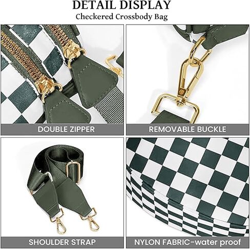 Spacious Checkered Nylon Crossbody Bag,Bum Bags for Women Crossbody,Large Slouchy Belt Bag witn Adjustable Shoulder Strap in Saudi Arabia