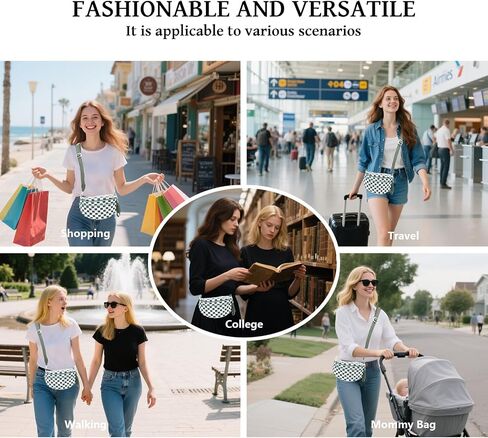 Spacious Checkered Nylon Crossbody Bag,Bum Bags for Women Crossbody,Large Slouchy Belt Bag witn Adjustable Shoulder Strap in Saudi Arabia