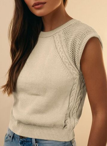 Dokotoo Sweaters for Women Round Neck Cable Knit Womens Vest Cap Sleeve Sweater Vest Knit Fashion Clothing 2025 in Saudi Arabia