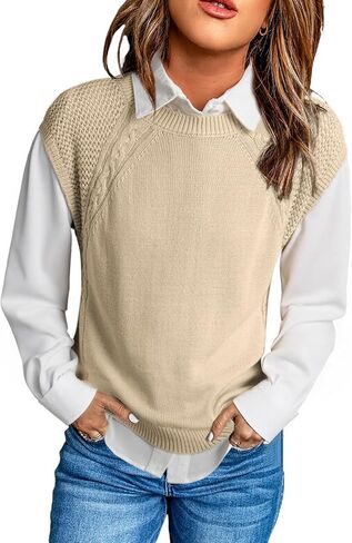Dokotoo Sweaters for Women Round Neck Cable Knit Womens Vest Cap Sleeve Sweater Vest Knit Fashion Clothing 2025 in Saudi Arabia