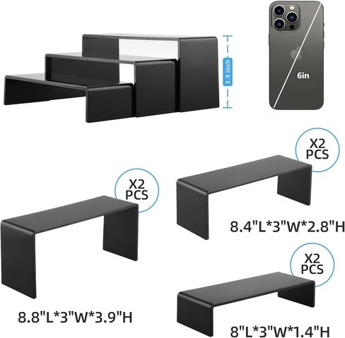 Goabroa Acrylic Display Risers, 2 Sets 6 Pcs Rectangular Risers Display Stands, 4mm Thick Display Stands for Vendor Events, Acrylic Shelves for Lego Display, Cupcake, Perfume in Kuwait