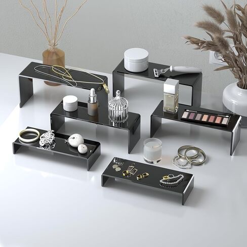 Goabroa Acrylic Display Risers, 2 Sets 6 Pcs Rectangular Risers Display Stands, 4mm Thick Display Stands for Vendor Events, Acrylic Shelves for Lego Display, Cupcake, Perfume in Kuwait