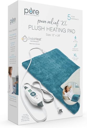Pure Enrichment PureRelief XL Heating Pad - 12" x 24" Electric Heating Pad for Back Pain & Cramps, 6 Heat Settings, FSA/HSA Eligible, Soft Machine Wash Fabric, Auto-Off & Moist Heat (Charcoal Gray) in Saudi Arabia
