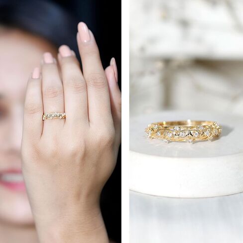 Real Diamond Gold Filigree Half Eternity Band Ring for Women, Hi-Si Quality in Saudi Arabia