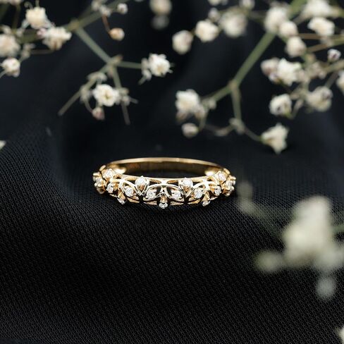 Real Diamond Gold Filigree Half Eternity Band Ring for Women, Hi-Si Quality in Saudi Arabia