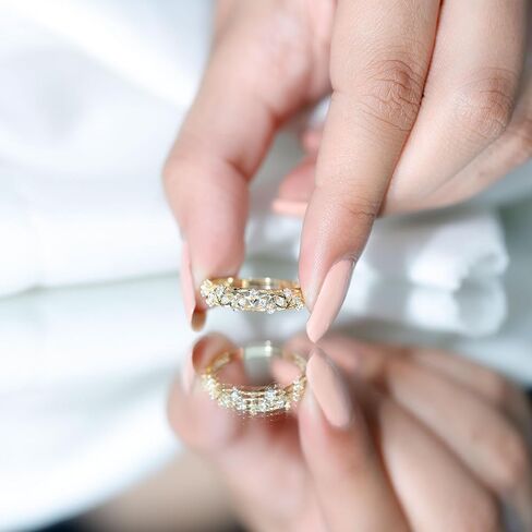 Real Diamond Gold Filigree Half Eternity Band Ring for Women, Hi-Si Quality in Saudi Arabia