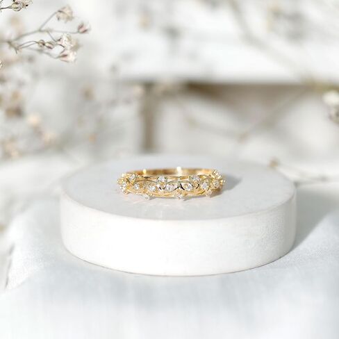 Real Diamond Gold Filigree Half Eternity Band Ring for Women, Hi-Si Quality in Saudi Arabia