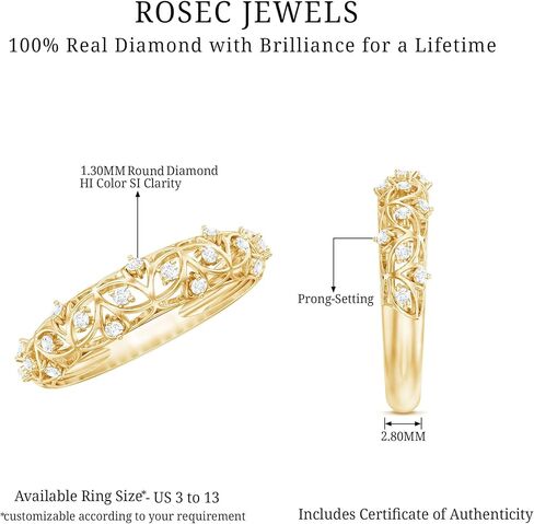 Real Diamond Gold Filigree Half Eternity Band Ring for Women, Hi-Si Quality in Saudi Arabia