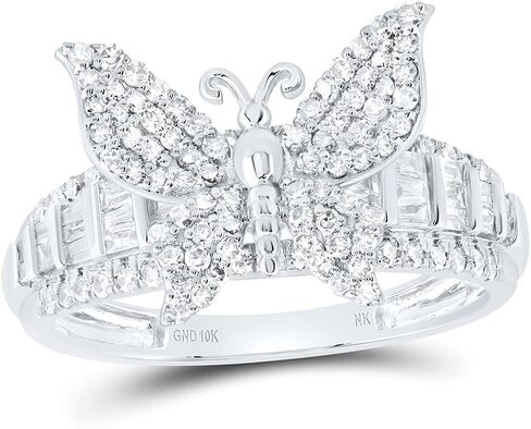 Jewels by Lux 10kt الذهب الأبيض 5/8 CTTW Natural Diamond Complete Completing Ring Butterfly Ring ، Women Size: 5-9 in Saudi Arabia