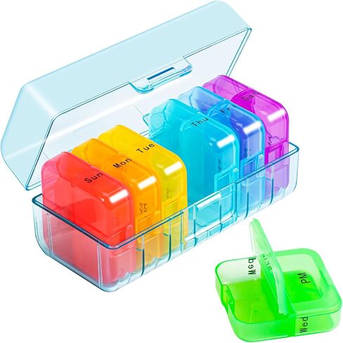 Zoksi Pill Organizer 2 Times a Day, Weekly 7 Day Pill Box, Daily Am Pm Pill Organizer, Travel Pill Case for Medicine, Fish Oils, Vitamin, Supplement in Kuwait