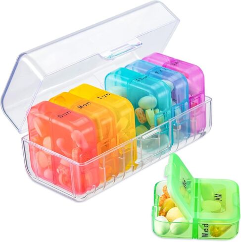 Zoksi Pill Organizer 2 Times a Day, Weekly 7 Day Pill Box, Daily Am Pm Pill Organizer, Travel Pill Case for Medicine, Fish Oils, Vitamin, Supplement in Kuwait