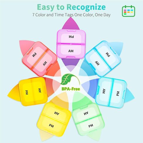 Zoksi Pill Organizer 2 Times a Day, Weekly 7 Day Pill Box, Daily Am Pm Pill Organizer, Travel Pill Case for Medicine, Fish Oils, Vitamin, Supplement in Kuwait