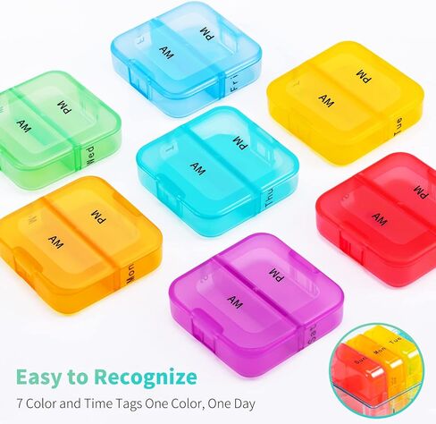 Zoksi Pill Organizer 2 Times a Day, Weekly 7 Day Pill Box, Daily Am Pm Pill Organizer, Travel Pill Case for Medicine, Fish Oils, Vitamin, Supplement in Kuwait