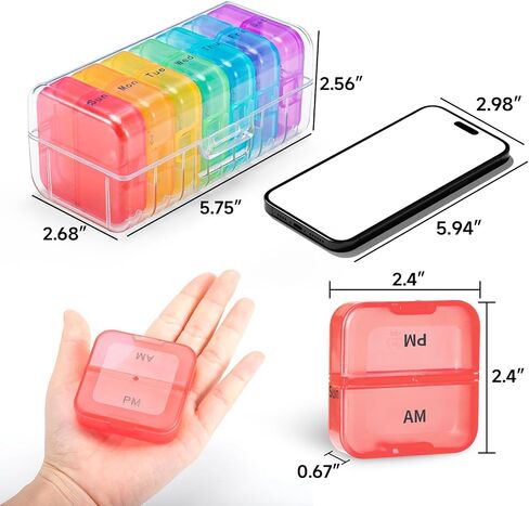 Zoksi Pill Organizer 2 Times a Day, Weekly 7 Day Pill Box, Daily Am Pm Pill Organizer, Travel Pill Case for Medicine, Fish Oils, Vitamin, Supplement in Kuwait