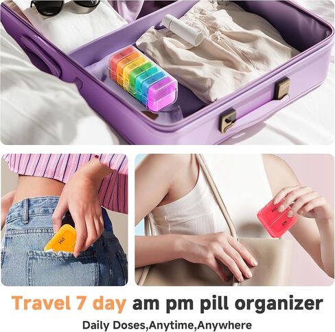 Zoksi Pill Organizer 2 Times a Day, Weekly 7 Day Pill Box, Daily Am Pm Pill Organizer, Travel Pill Case for Medicine, Fish Oils, Vitamin, Supplement in Kuwait