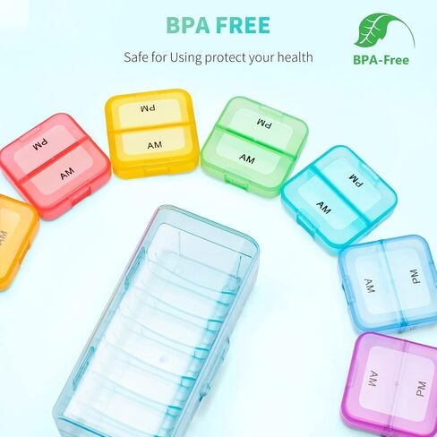 Zoksi Pill Organizer 2 Times a Day, Weekly 7 Day Pill Box, Daily Am Pm Pill Organizer, Travel Pill Case for Medicine, Fish Oils, Vitamin, Supplement in Kuwait
