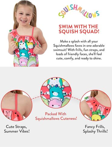 Squishmallows Girls Bathing Suit, Frill Girls Swimsuit, Cute Kids Bathing Suit for Summer, Multicolor 8 in Saudi Arabia
