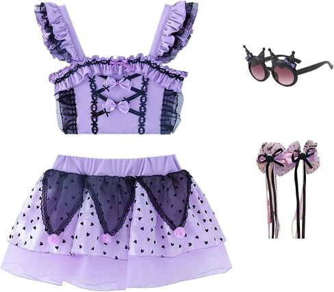 Girls' Cute Purple Princess Role Play Swimsuit Toddler Kid Two Piece Lolita Swimdress Spa Pool Party Bathing Suits in Saudi Arabia
