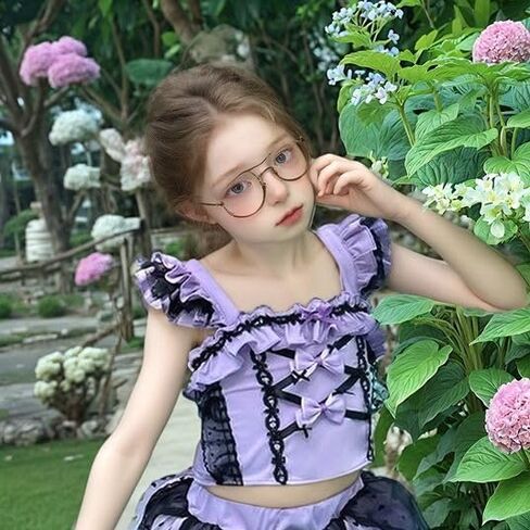 Girls' Cute Purple Princess Role Play Swimsuit Toddler Kid Two Piece Lolita Swimdress Spa Pool Party Bathing Suits in Saudi Arabia