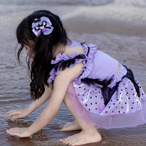 Girls' Cute Purple Princess Role Play Swimsuit Toddler Kid Two Piece Lolita Swimdress Spa Pool Party Bathing Suits in Saudi Arabia