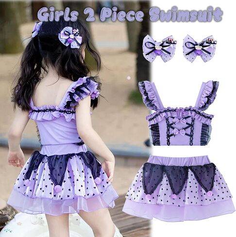 Girls' Cute Purple Princess Role Play Swimsuit Toddler Kid Two Piece Lolita Swimdress Spa Pool Party Bathing Suits in Saudi Arabia
