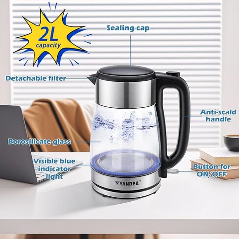 Electric Kettle, 1.7L Hot Water Boiler&Heater, Built-In Mesh Filter, Auto Shut-Off, Cordless 360°Base with Blue LED Light, Boil-Dry Protection for Coffee, Tea or More in Saudi Arabia